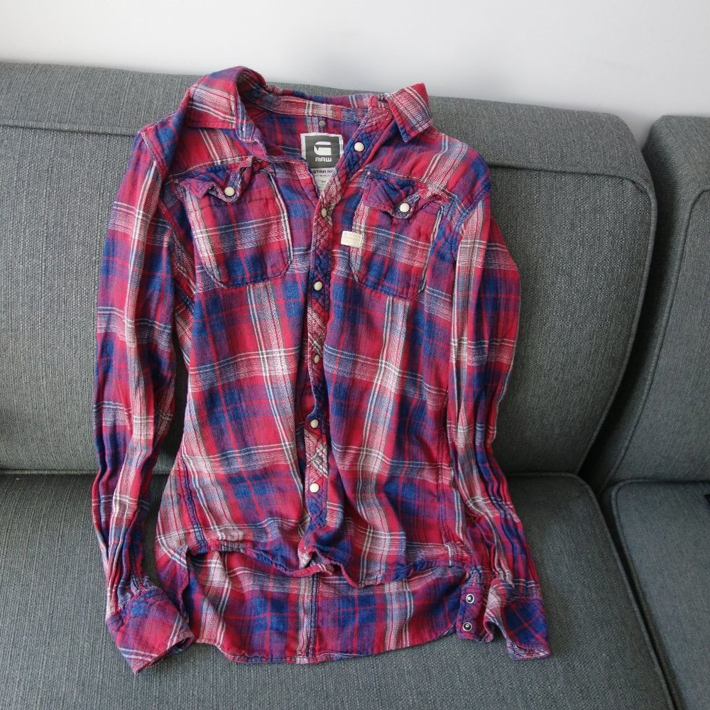G-Star Raw Red Plaid Casual Button Down Shirt Size S
